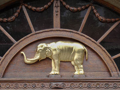 Münsterland: Ein goldener Elefant als Hauszeichen in Steinfurts Zentrum