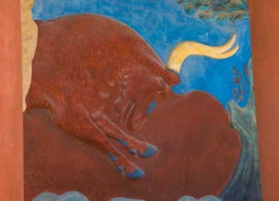 Stier auf einer Wandmalerei in Knossos, Kreta