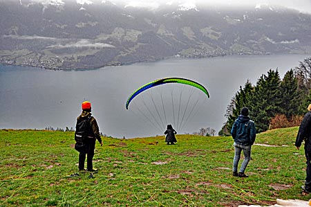 Paragliding bei Interlaken, Berner Oberland, Schweiz