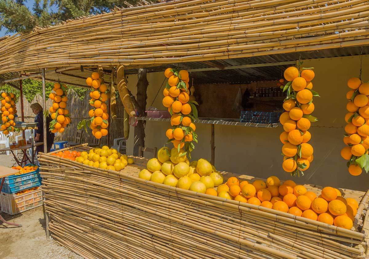 Frische Orangen und Zitronen im Straßenverkauf