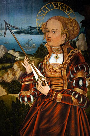 Aschaffenburg - Im Stiftsmuseum: Detail aus dem Gemälde „hl, Martin und hl. Ursula“ von Cranach d. Ä. und dessen Werkstatt