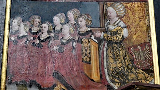 Heilsbronn: Münster, Choraltar, Bildtafel mit Sophia, Gattin von Friedrich d. Ä., samt Kindern