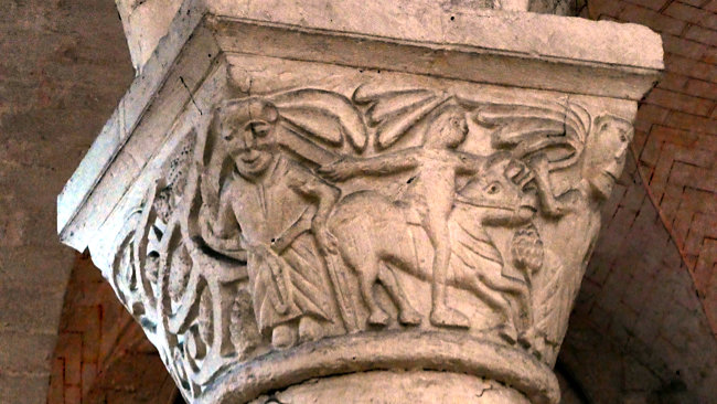 Saint-Martin de Boscherville, Normannische Klosterstraße, Abtei Saint-Georges, romanisches Kapitell, Beispiel