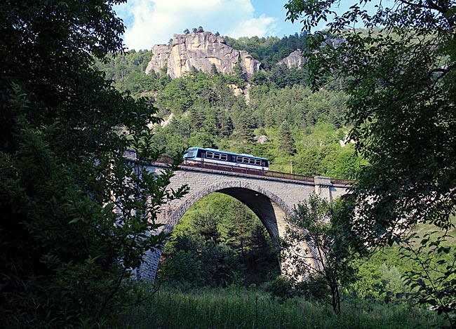 Frankreich - alter Pinienzapfenzug auf Viadukt bei Annot
