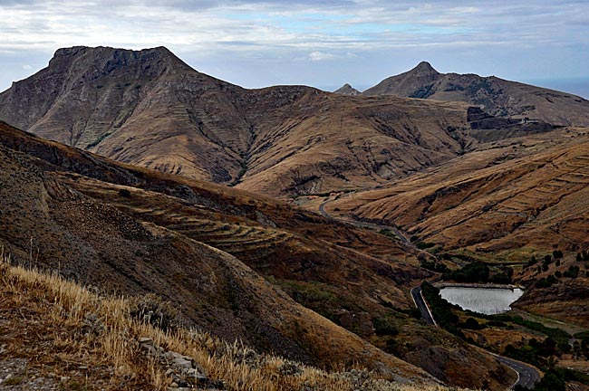 Das verkarstete Land im Nordosten der Insel, Serra de Dentro. Porto Santo, Madeira, Portugal