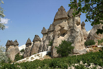 Türkei Kappadokien Landschaft mit Felsenburgen